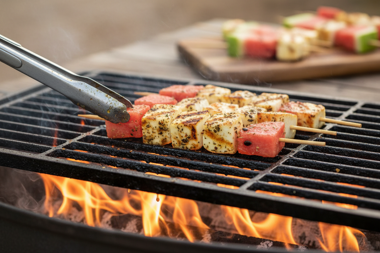 Grilled Haloumi and Watermelon Skewers preparation step 2