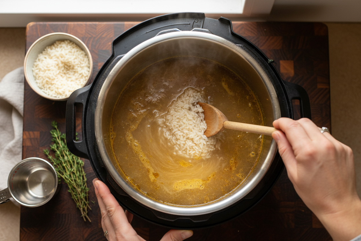Instant Pot Creamy Chicken and Rice preparation step 2