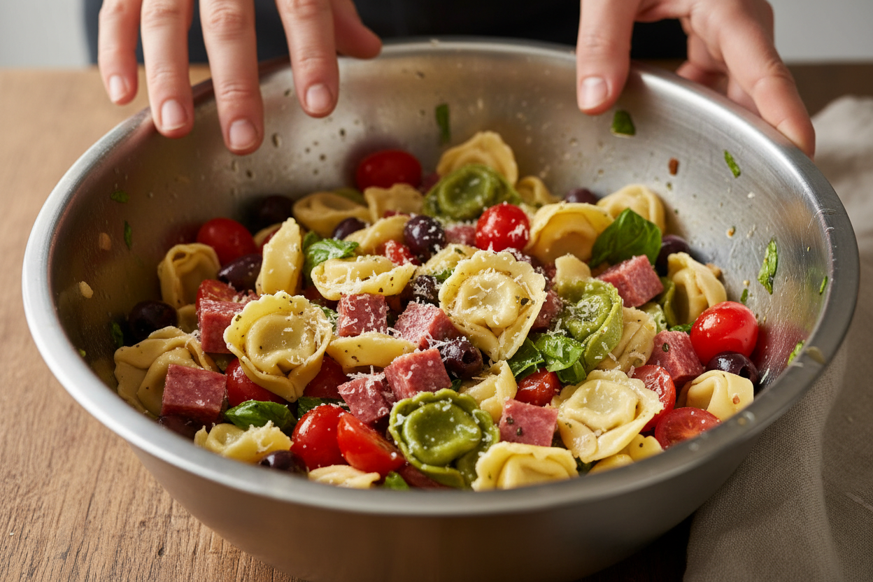 Italian Tortellini Pasta Salad preparation step 1