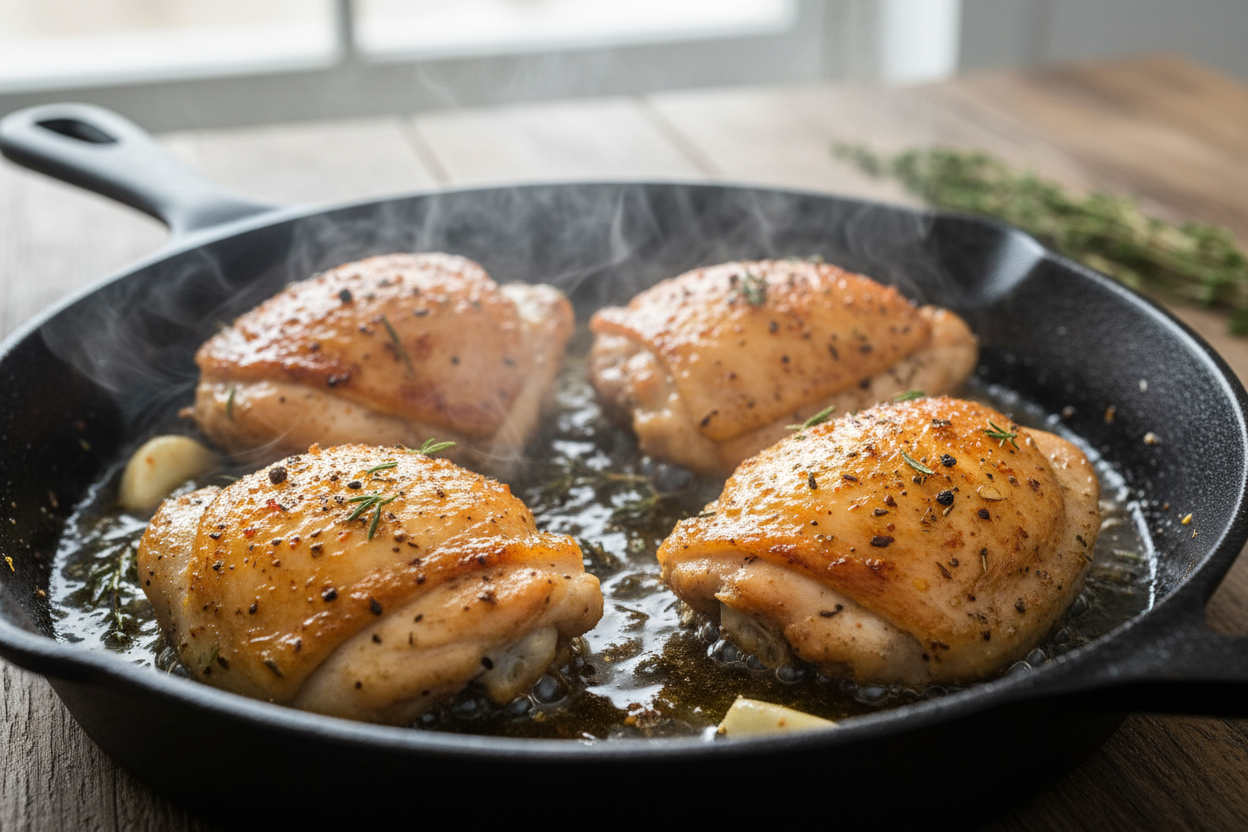 Lemon Garlic Butter Chicken Thighs and Green Beans Skillet preparation step 1
