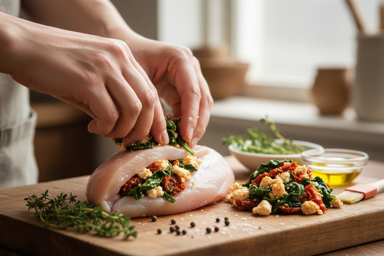 Mediterranean Feta & Spinach Stuffed Chicken preparation step 1
