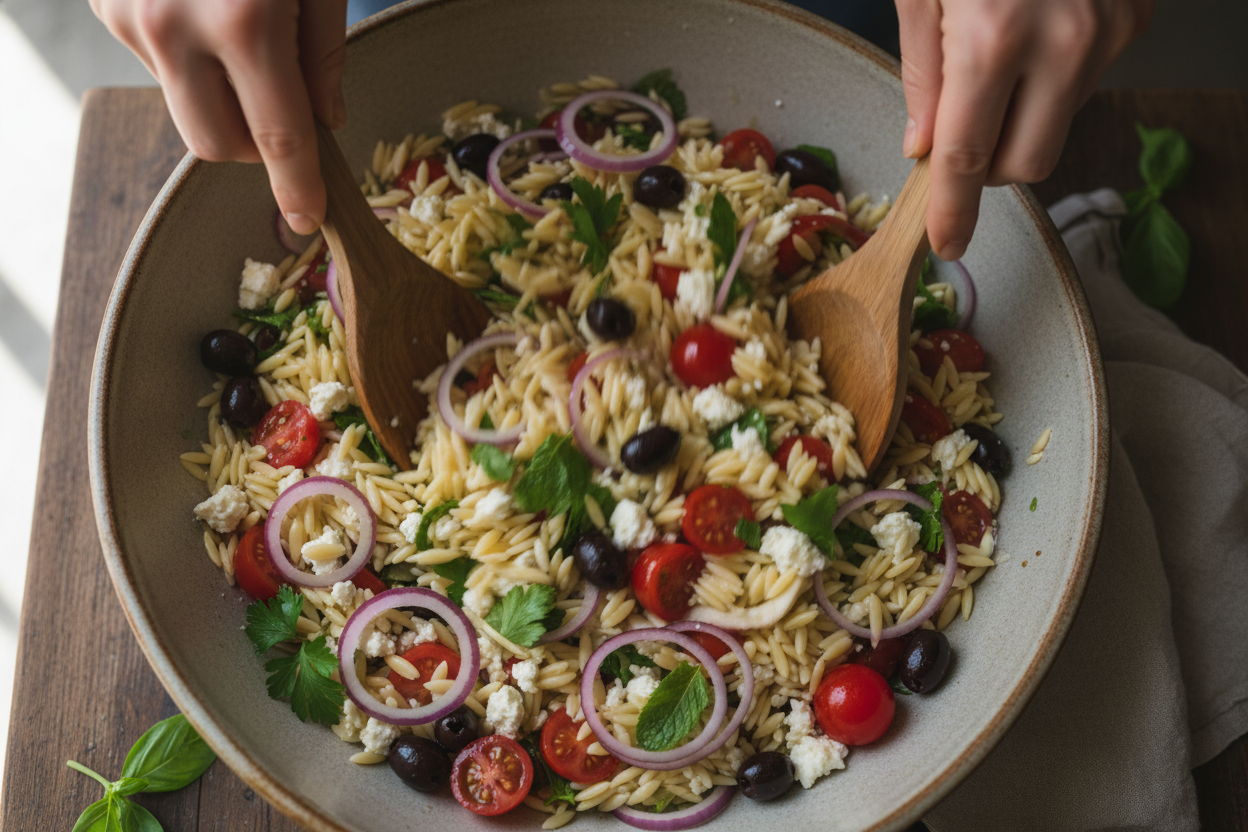 Mediterranean Orzo Salad preparation step 1