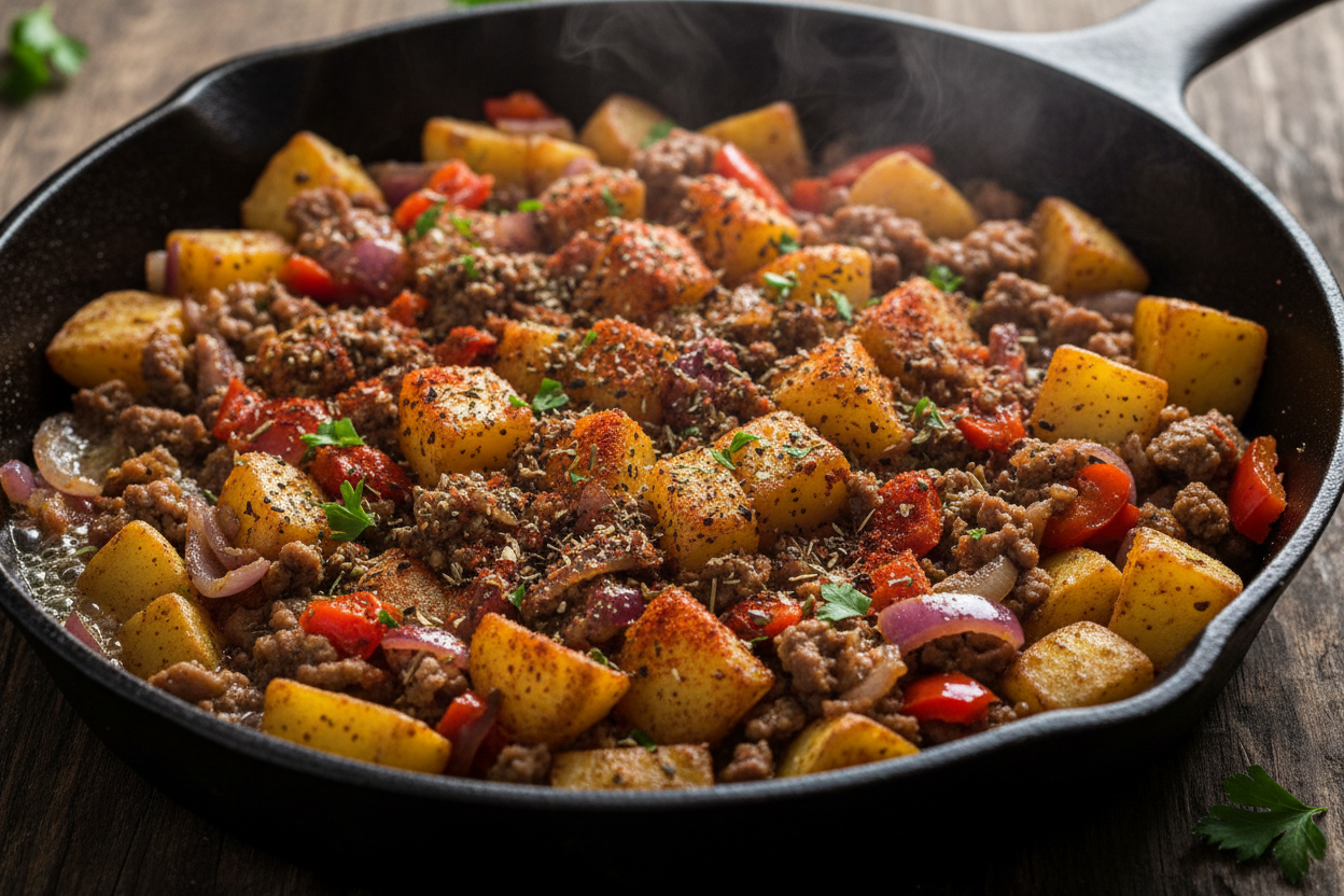 Mexican Ground Beef and Potato Skillet preparation step 1
