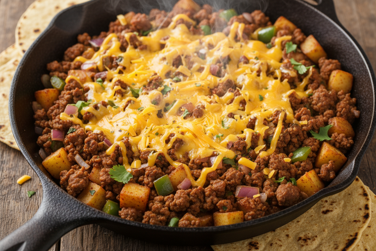 Mexican Ground Beef and Potato Skillet preparation step 2