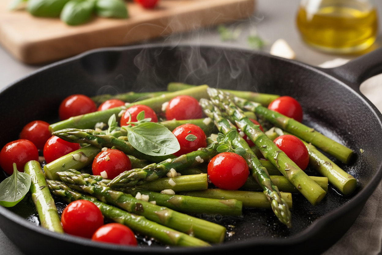 One-Pan Pesto Chicken, Tortellini, and Veggies, Asparagus, Tomatoes preparation step 1