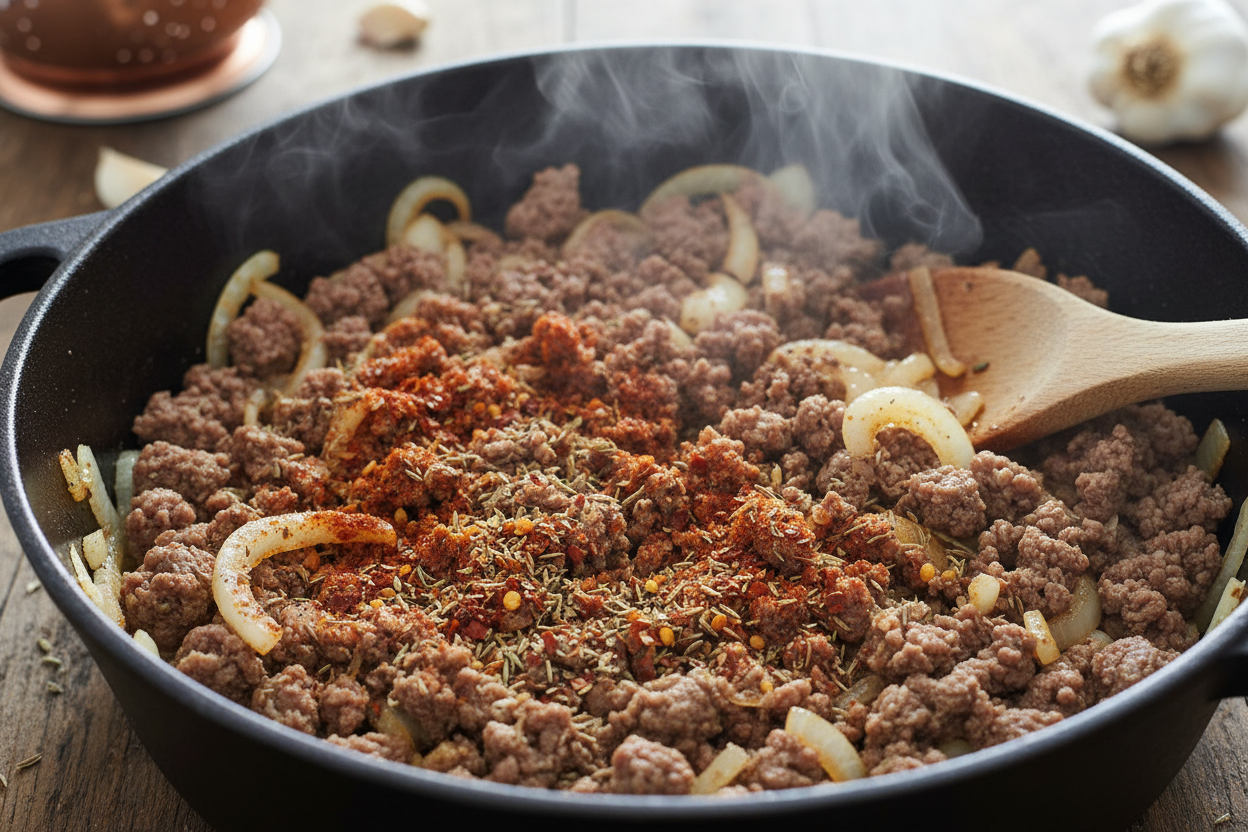 One-Pot Aloo Keema - Indian Ground Meat Curry preparation step 1