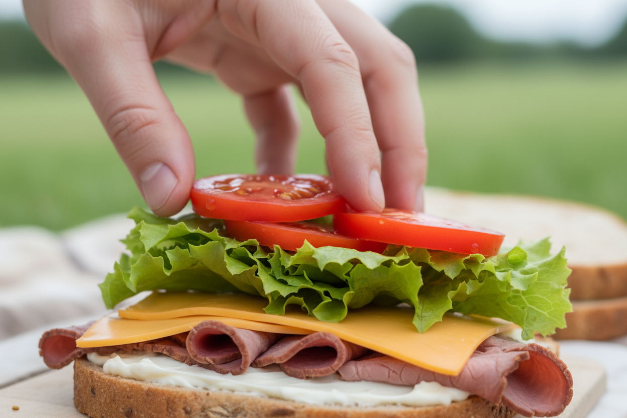 Packed Picnic Lunch with Sliced Beef Sandwiches preparation step 2