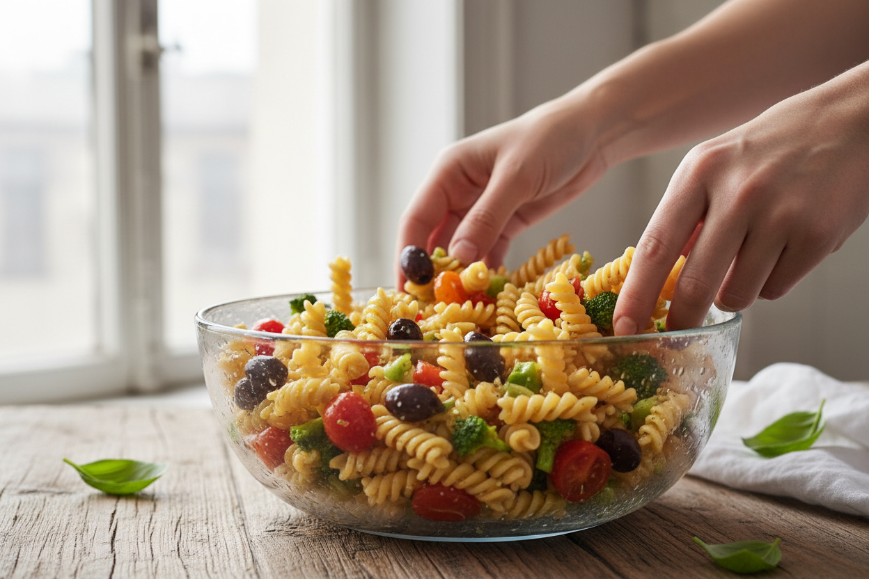 Easy Tricolor Cold Pasta Salad (Quick & Make-Ahead) 2 Pasta Salad Recipe preparation step 1