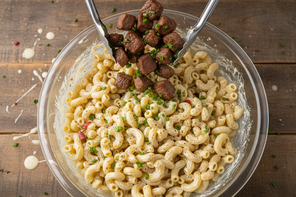 Make-Ahead Beef Macaroni Salad for Camping Trips 3 Portable Make-Ahead Pasta Salad Recipes for Camping preparation step 2