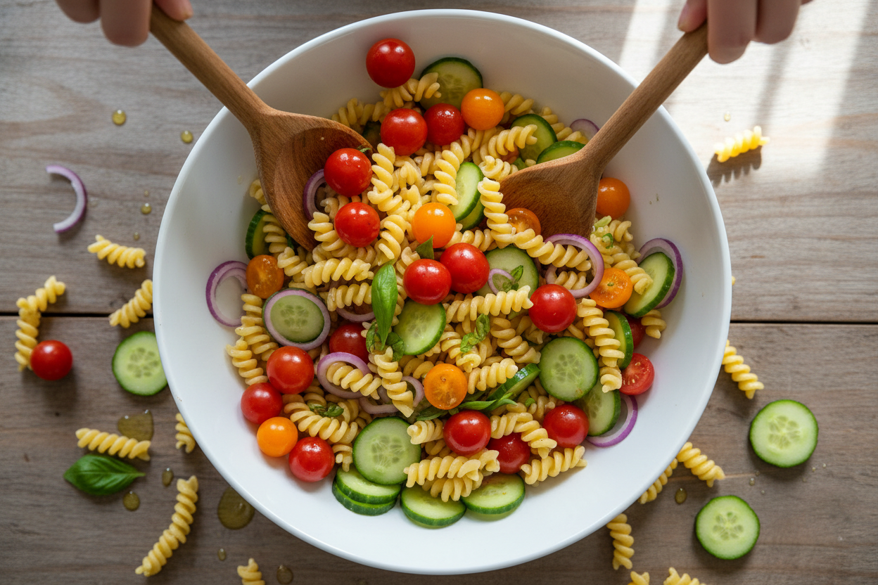 Quick High Protein Greek Pasta Salad preparation step 1