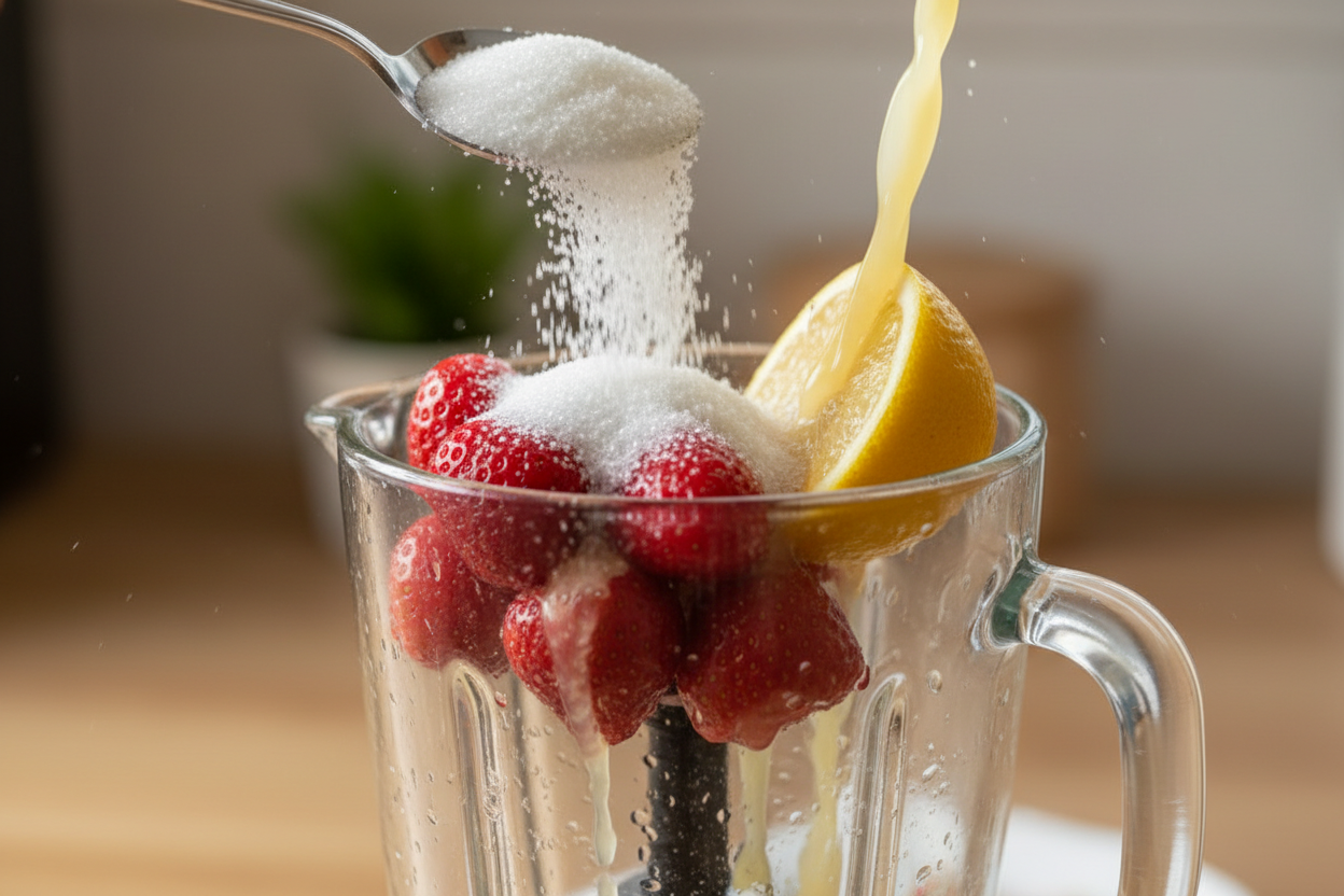 Quick & Easy Frozen Berry Treat (4 Ingredients) 2 Strawberry Sorbet preparation step 1
