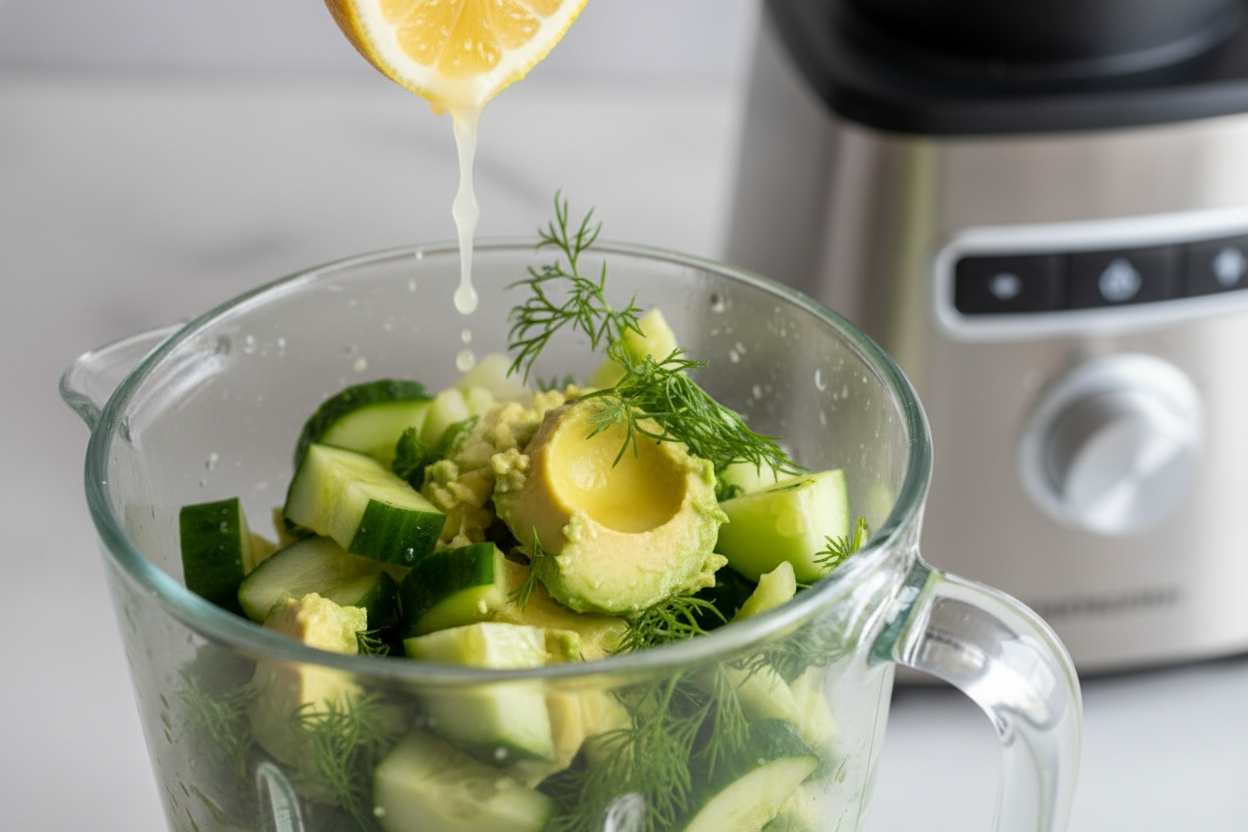 Tasty Chilled Cucumber Avocado Soup preparation step 1