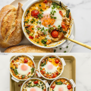 Mediterranean Baked Feta Eggs with Tomatoes & Spinach