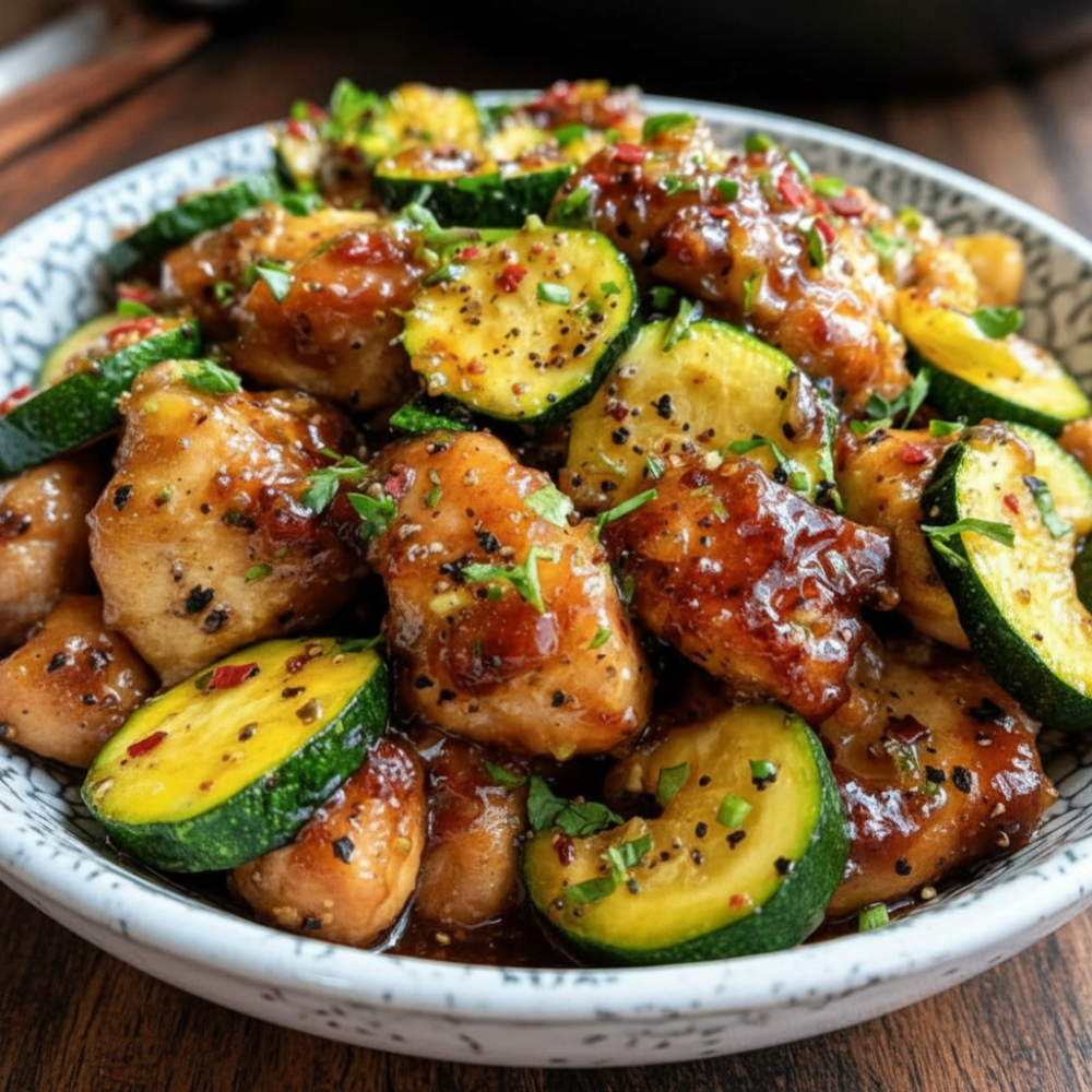 Sweet & Spicy Crispy Chicken Zucchini Stir Fry Recipe