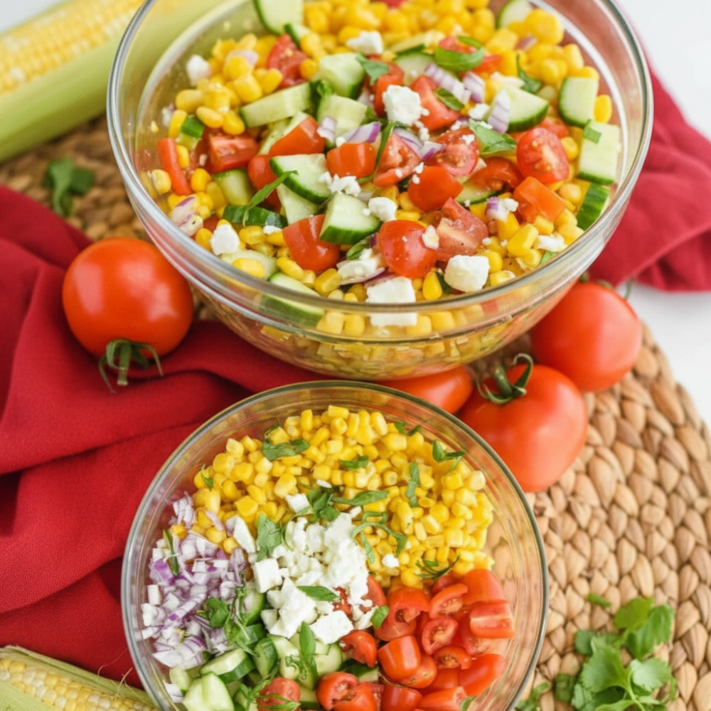 Refreshing Summer Sweet Corn Mix with Feta & Tomatoes 1 Refreshing Summer Sweet Corn Mix with Feta & Tomatoes