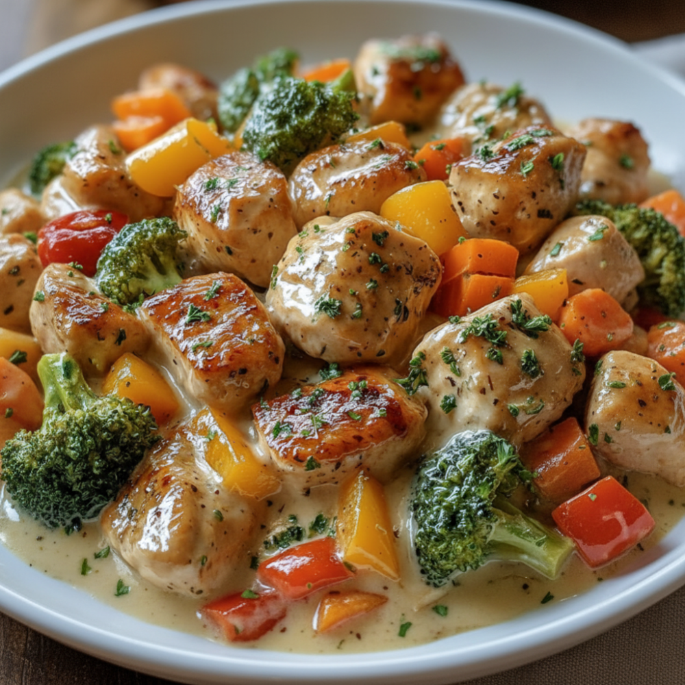 Slow Cooker Garlic Cream Chicken with Fresh Veggies 1 Slow Cooker Garlic Cream Chicken with Fresh Veggies