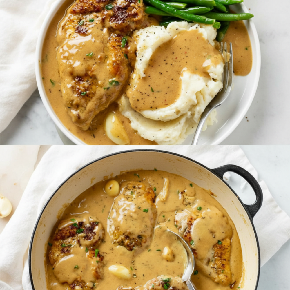 Garlic Skillet Chicken Cutlets in Cream Sauce