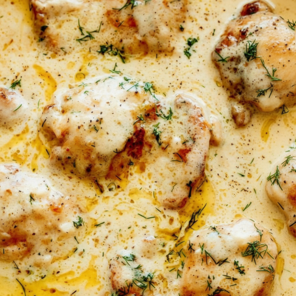 Creamy Oven Baked Chicken Thighs with Garlic & Parmesan