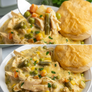 Easy Crock Pot Chicken Pot Pie Recipe with Biscuits