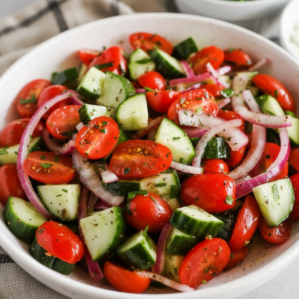 Classic Cucumber Tomato Salad Recipe with Red Onion 1 Classic Cucumber Tomato Salad Recipe with Red Onion