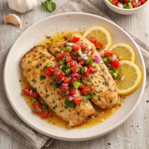 20-Minute Oven Baked Tilapia with Garlic Butter & Salsa
