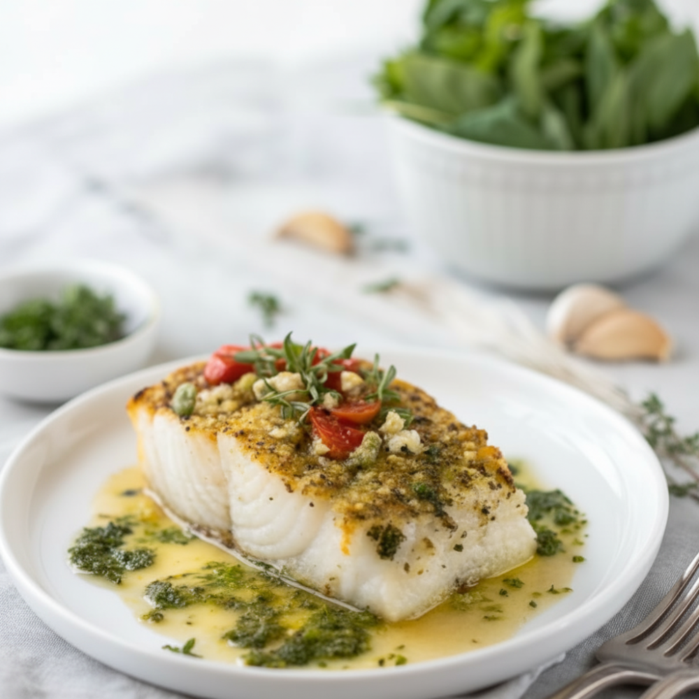 Garlic Herb Baked Cod with Blistered Tomatoes