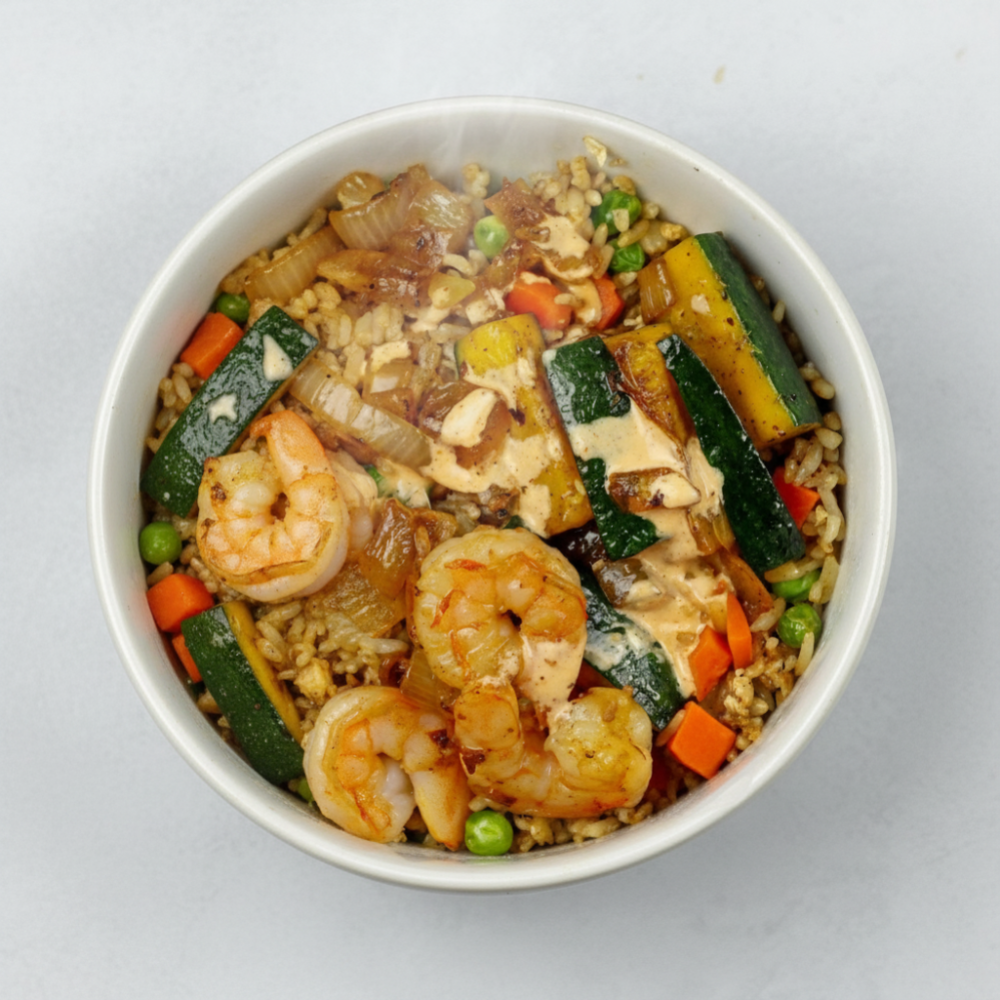 Easy Teppanyaki Prawn & Veggie Meal Prep Bowls 1 Easy Teppanyaki Prawn & Veggie Meal Prep Bowls