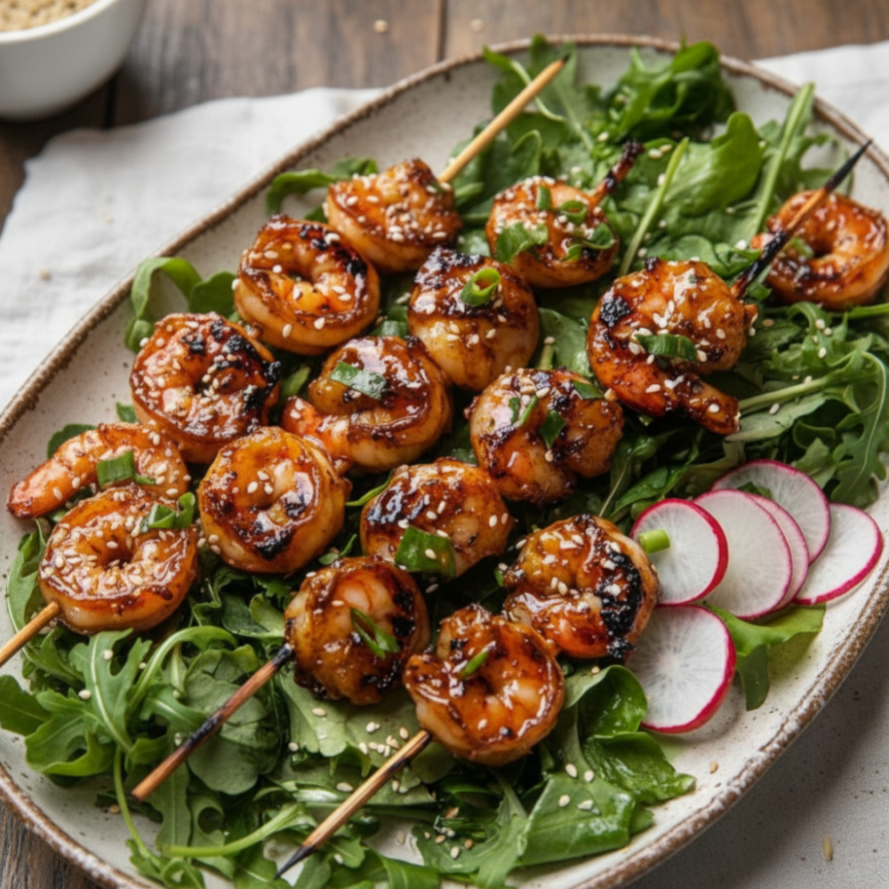 Sweet & Spicy Korean Grilled Shrimp Skewers Recipe