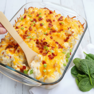 Ultimate Cheesy Mashed Potato Bake with Beef Bacon
