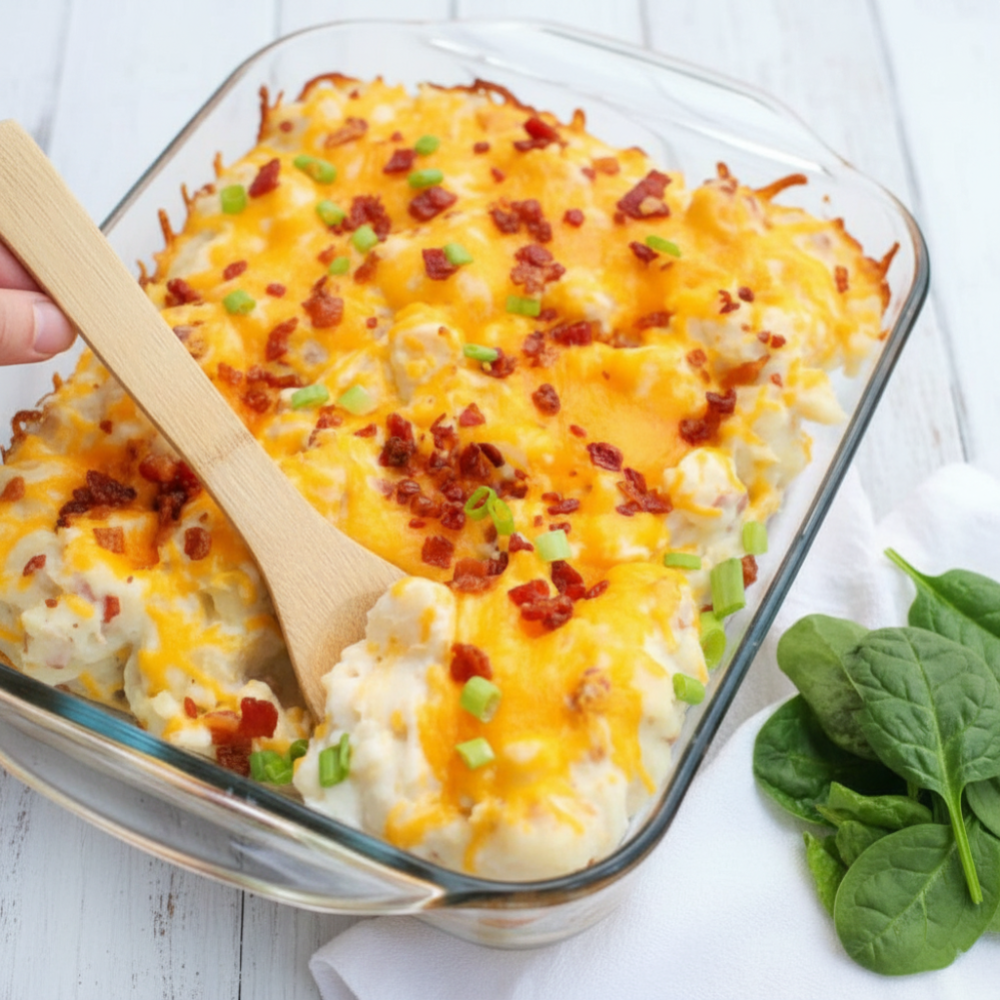 Ultimate Cheesy Mashed Potato Bake with Beef Bacon