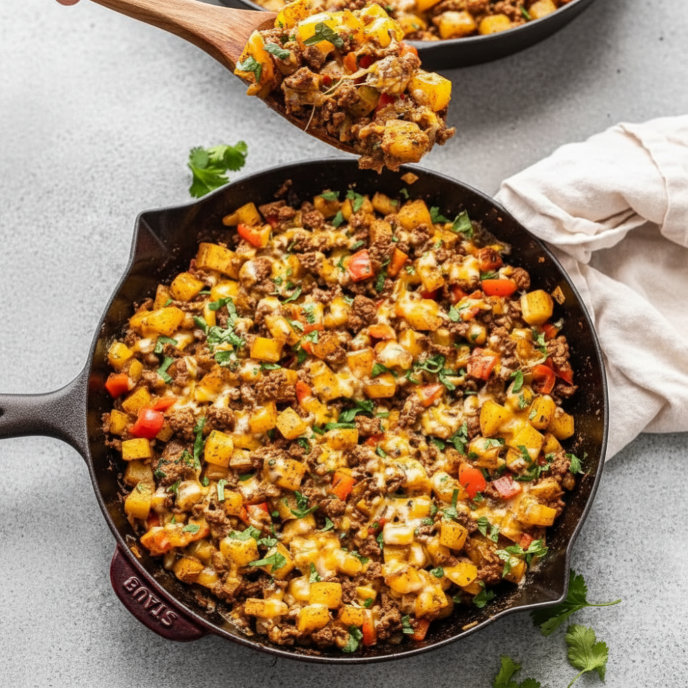 Easy Skillet Beef Hash with Potatoes and Bell Peppers