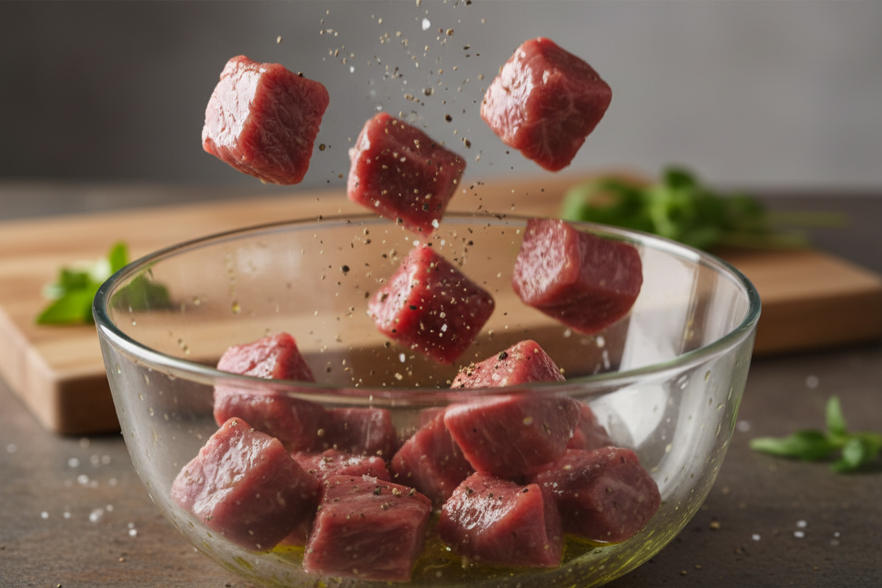 Air Fryer Garlic Butter Steak Bites preparation step 1