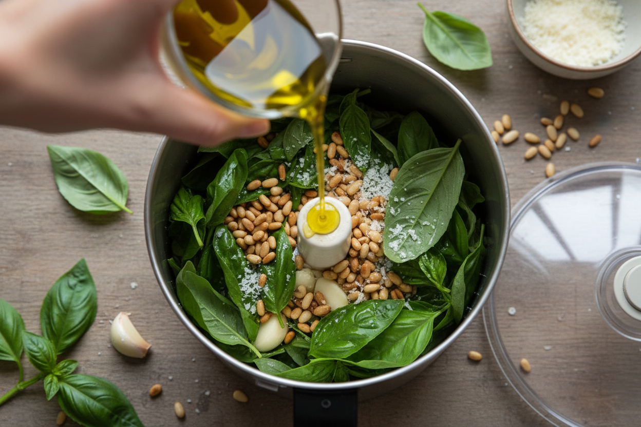 Easy Homemade Pesto Sauce Recipe (Quick & Fresh) 2 Basil Pesto Recipe preparation step 1
