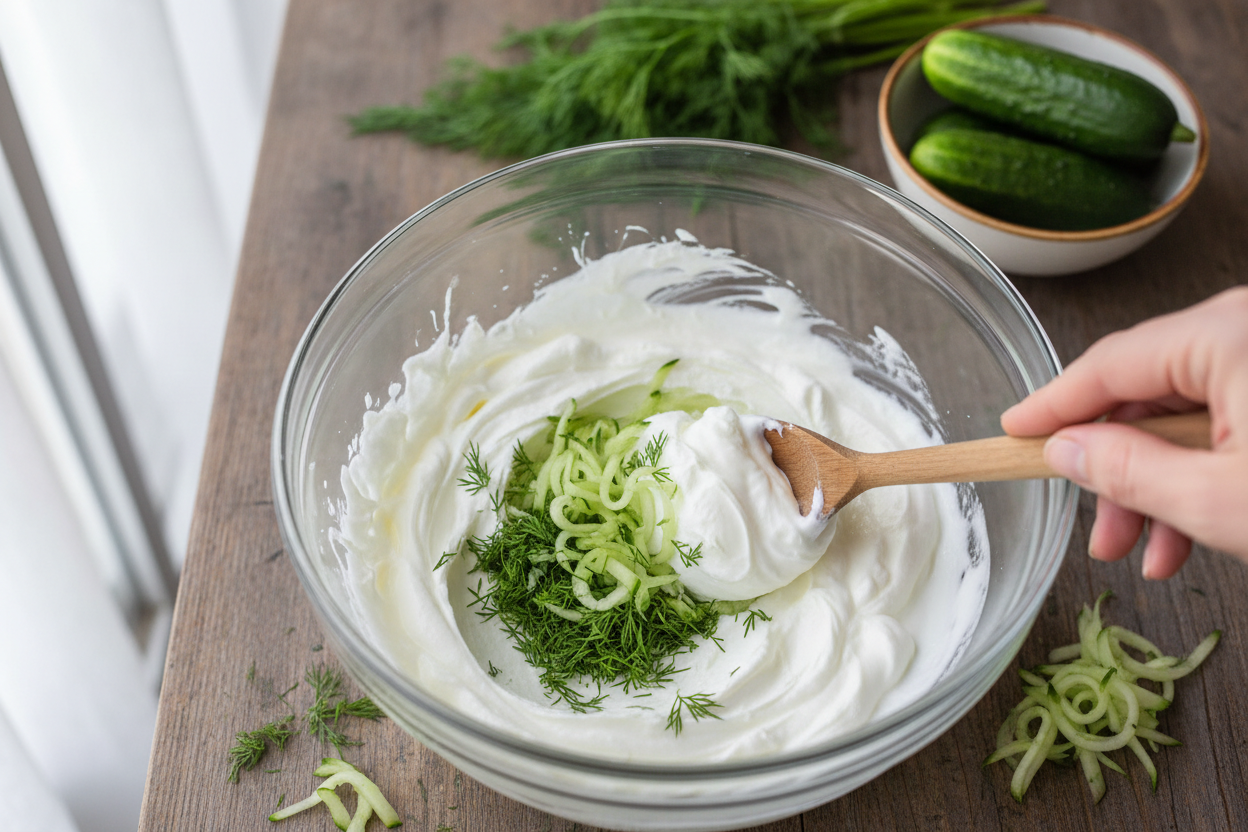 Quick & Authentic Greek Cucumber Yogurt Dip (10 Min) 3 Best Homemade Tzatziki Sauce preparation step 2