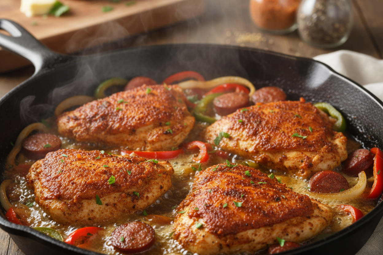 Creamy Pan-Seared Spicy Skillet Poultry in Tomato-Lime Sauce 2 Cajun Chicken with Cream Sauce preparation step 1