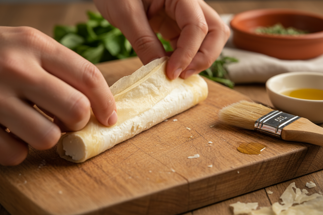 Crispy Baked Feta Rolls with Hot Honey Drizzle 2 Chili Honey Feta Rolls preparation step 1