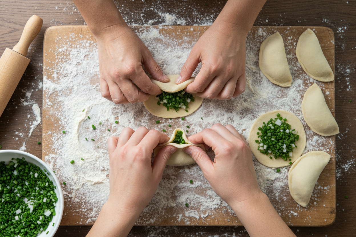 Crispy Chive Pocket Recipe: Beef & Egg Turnovers 3 Chive Pocket preparation step 2