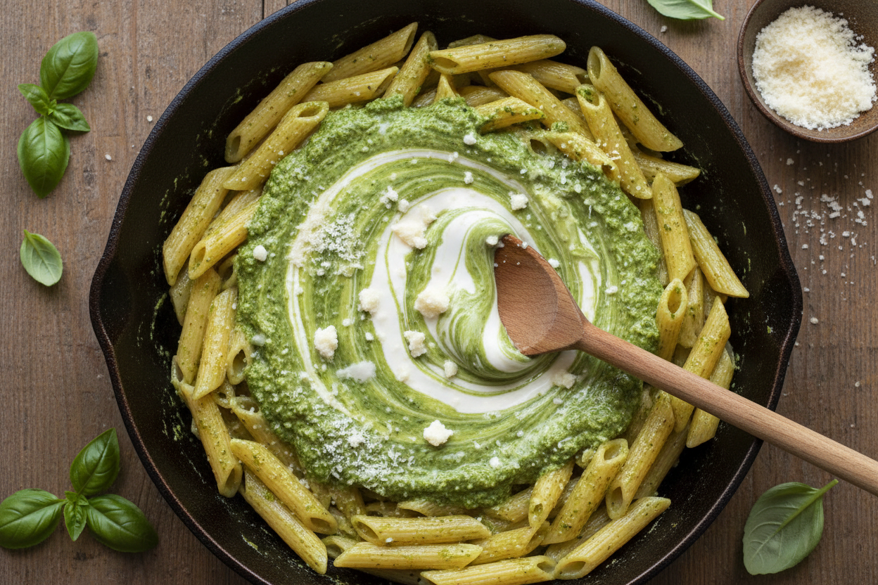 Creamy Chicken Pesto Pasta preparation step 2