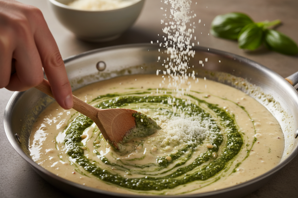 20-Minute Creamy Basil Pesto Gnocchi Recipe (One-Pan) 2 Creamy Pesto Gnocchi preparation step 1