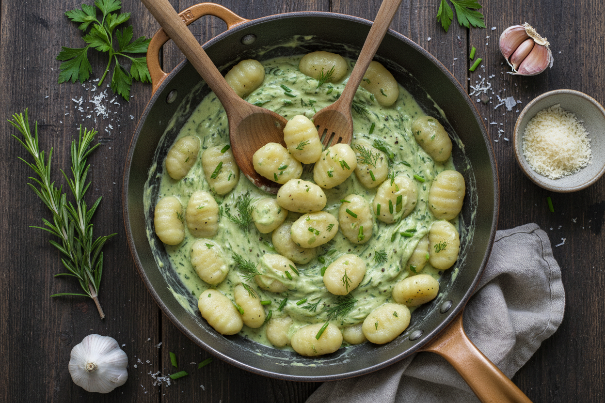 20-Minute Creamy Basil Pesto Gnocchi Recipe (One-Pan) 3 Creamy Pesto Gnocchi preparation step 2