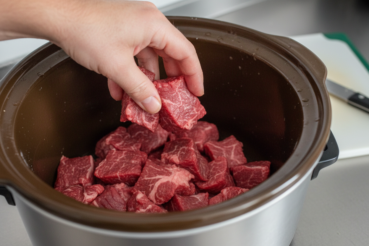 Easy Slow Cooker Teriyaki Beef Bites 2 Crock Pot Teriyaki Steak Bites preparation step 1