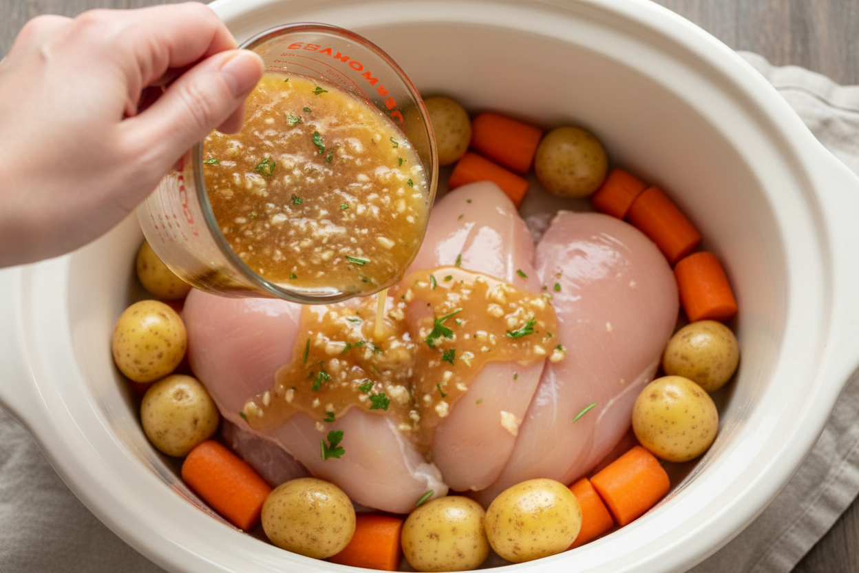 Slow Cooker Creamy Garlic Butter Chicken Stew Recipe 2 Crockpot Garlic Butter Chicken preparation step 1