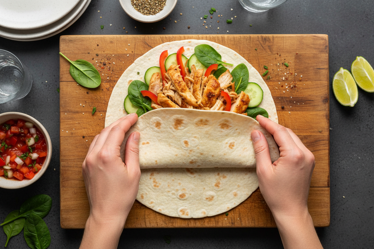 Easy Asian-Inspired Peanut Chicken Wraps (Healthy Recipe) 3 Delicious Thai Peanut Chicken Wraps with Fresh Vegetables and Creamy Peanut Sauce preparation step 2