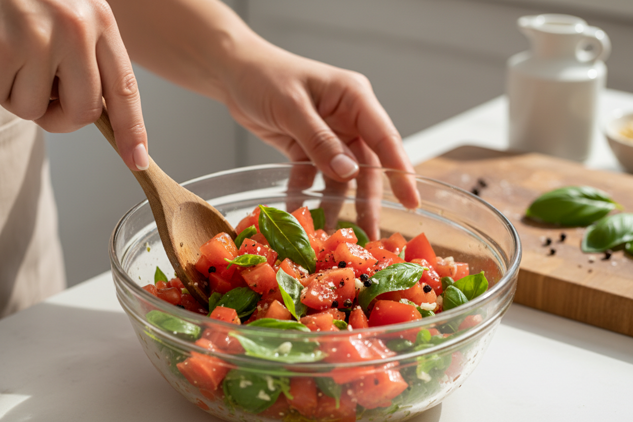 Easy Bruschetta Dip Recipe with Boursin preparation step 1