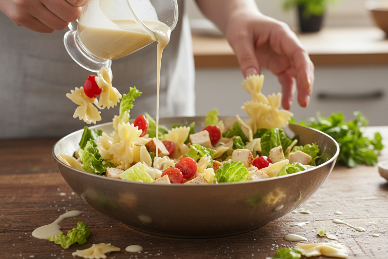 Easy Chicken Caesar Pasta Salad preparation step 1