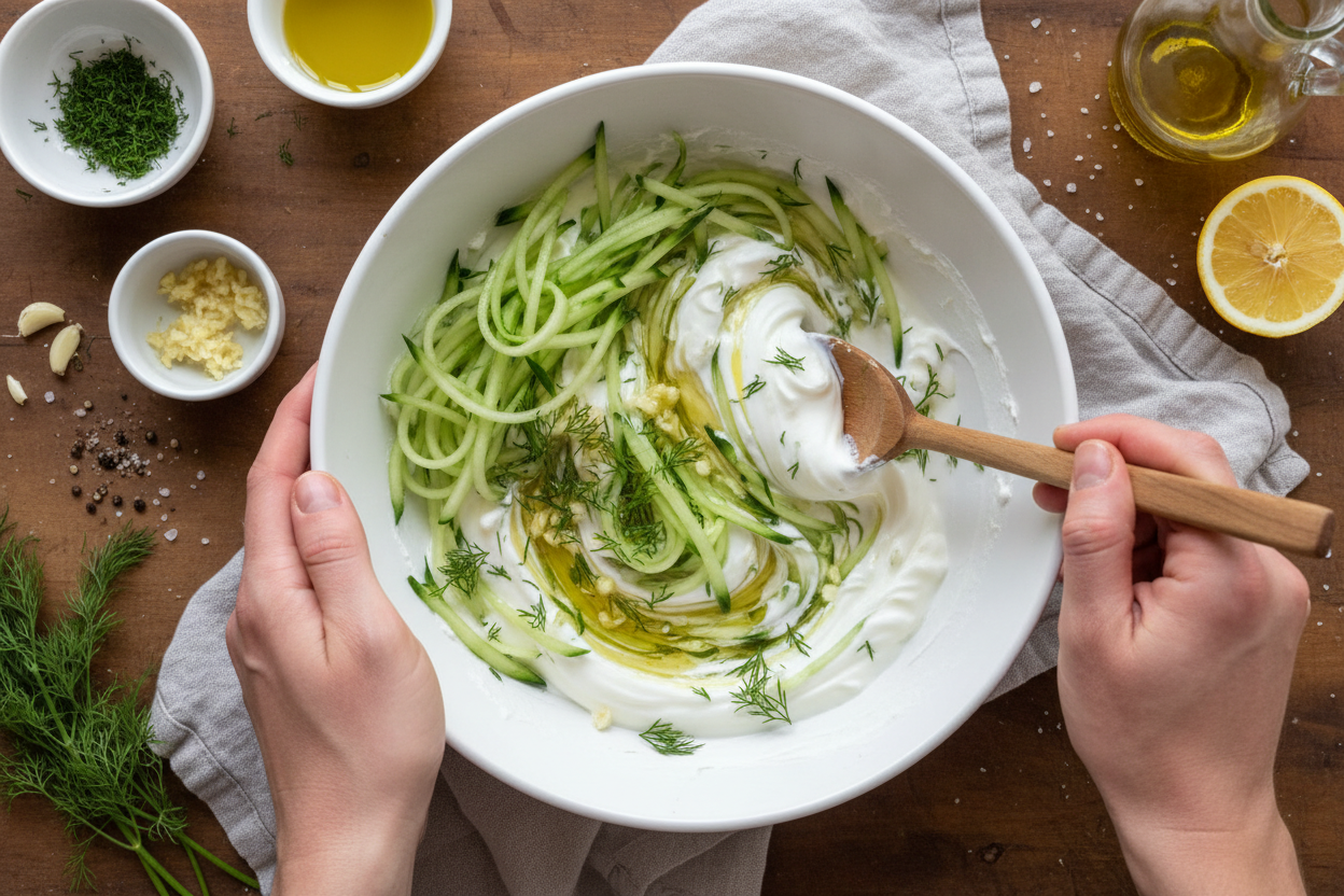 Authentic Greek Cucumber Yogurt Dip: Easy Homemade Recipe 3 Easy Tzatziki Sauce preparation step 2
