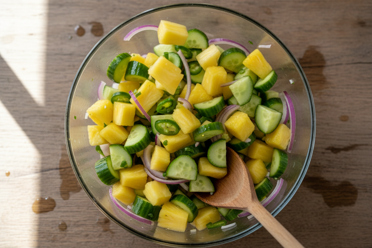 Refreshing Pineapple Cucumber Salad Recipe | Easy Summer Side 2 Fresh Pineapple Cucumber Salad: A Sweet & Crunchy Delight preparation step 1