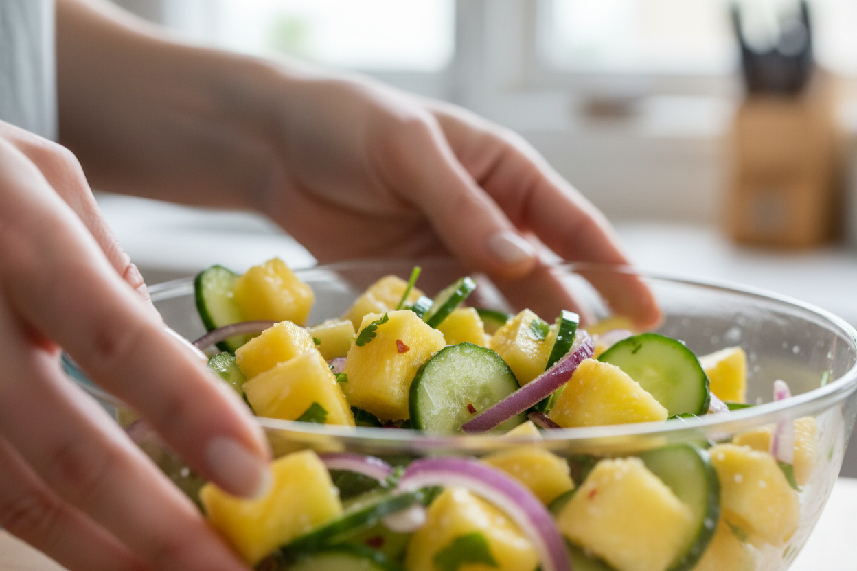 Refreshing Pineapple Cucumber Salad Recipe | Easy Summer Side 3 Fresh Pineapple Cucumber Salad: A Sweet & Crunchy Delight preparation step 2