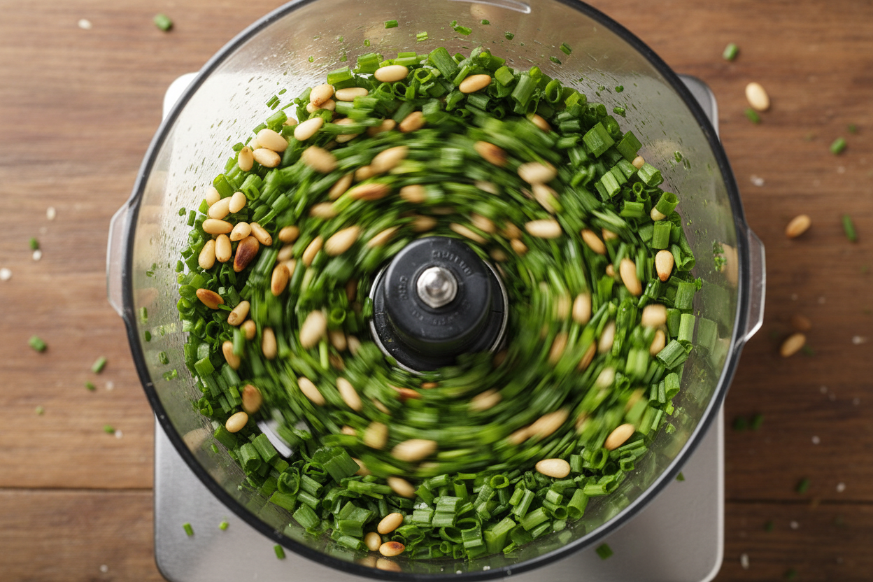 Garlic Chive Pesto preparation step 1