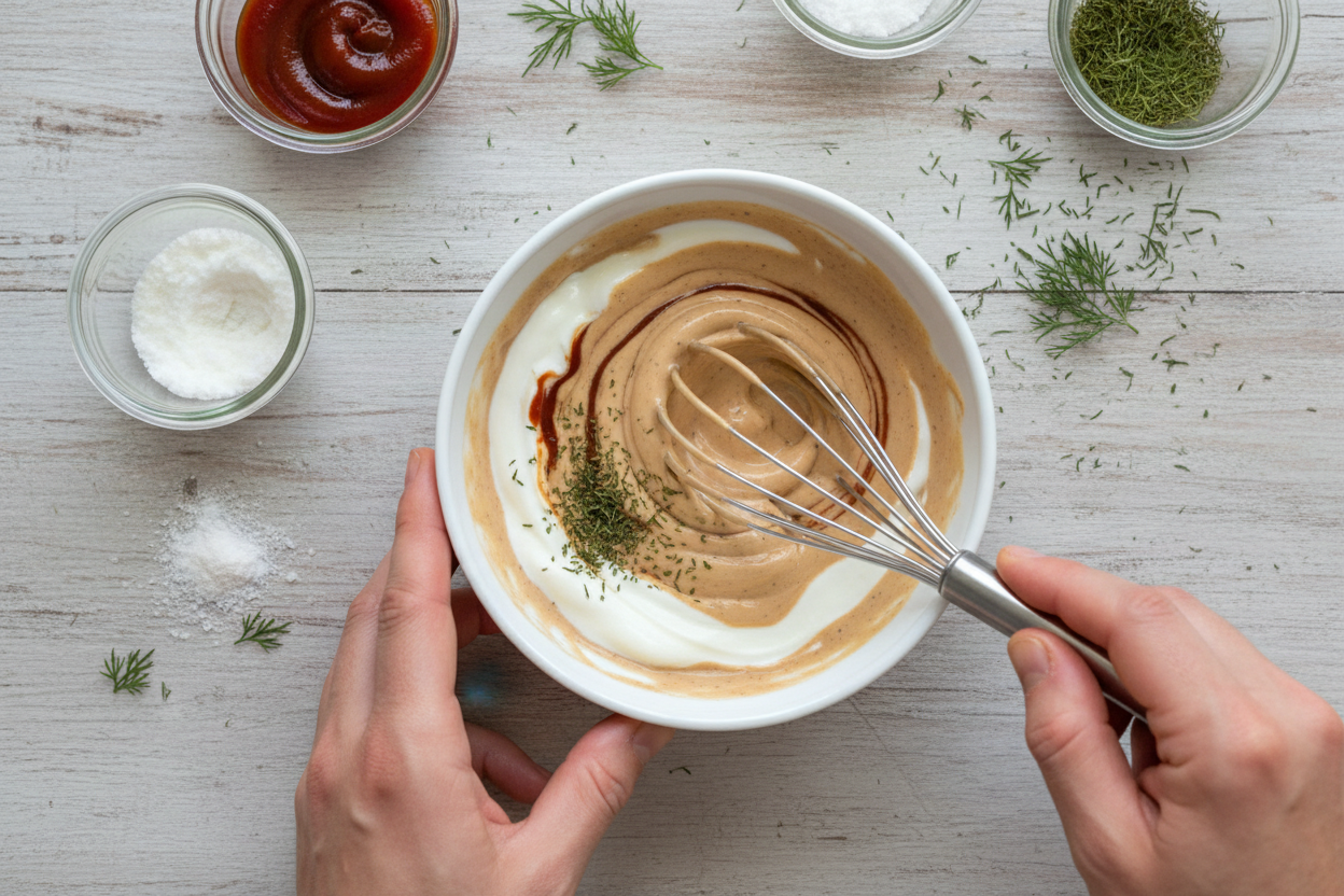 Healthy Barbecue Ranch Dip with Sweet Potato Fries 3 Greek Yogurt BBQ Sauce preparation step 2